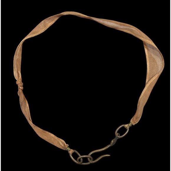 Rustic Knotted Brown Ribbon Necklace With Hook Clasp - Picture 1 of 5
